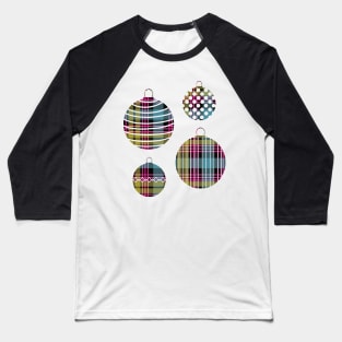 Pink, Blue and Yellow Tartan Christmas Baubles Baseball T-Shirt